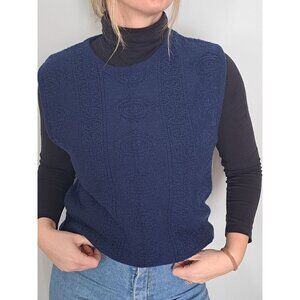 Vtg Pendleton Navy Blue Virgin Wool Sleeveless Sweater Vest M USA Floral Womens